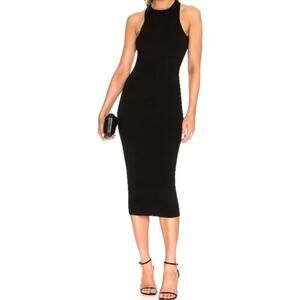 House of Harlow 1960 Sleeveless Mock Neck Ribbed Midi Dress Forest Green Small